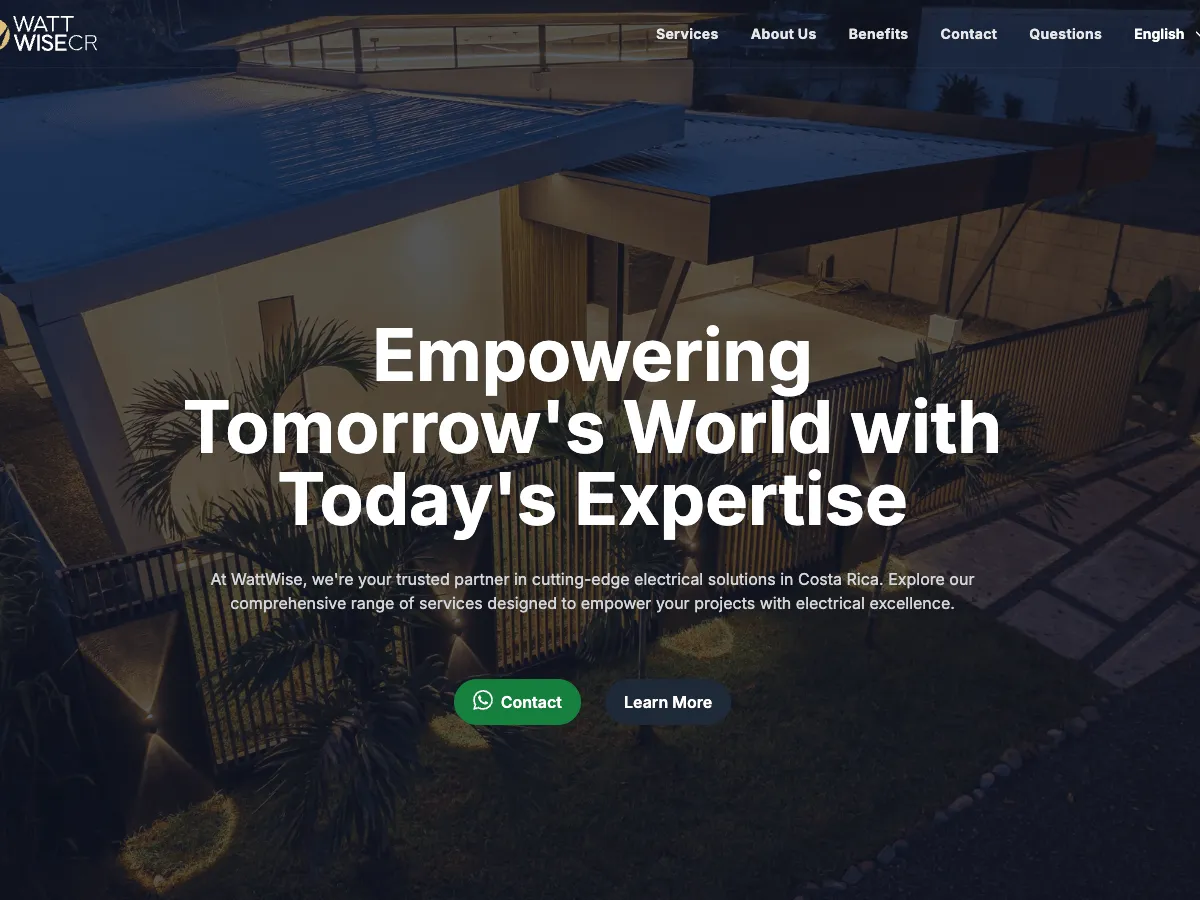 WattWise homepage hero with modern home and brand headline