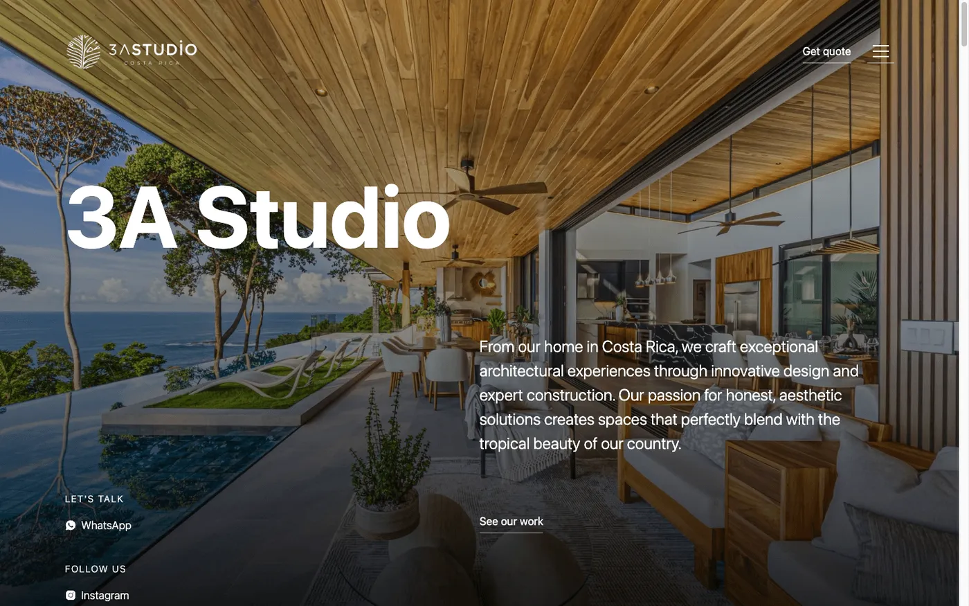 3A Studio homepage featuring tropical architecture portfolio