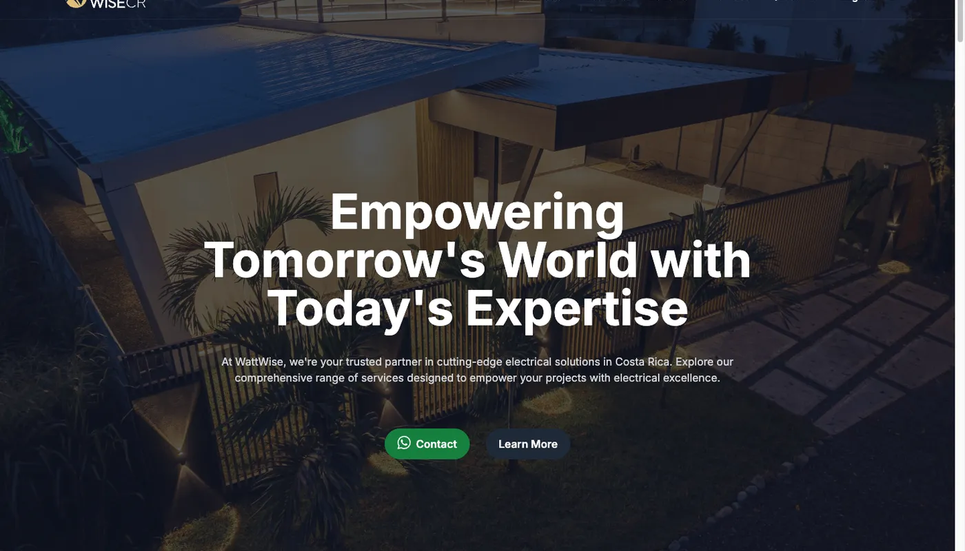 WattWise homepage hero with modern home and brand headline