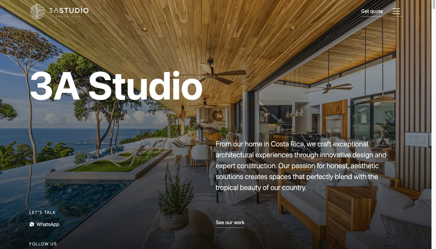 3A Studio homepage featuring tropical architecture portfolio