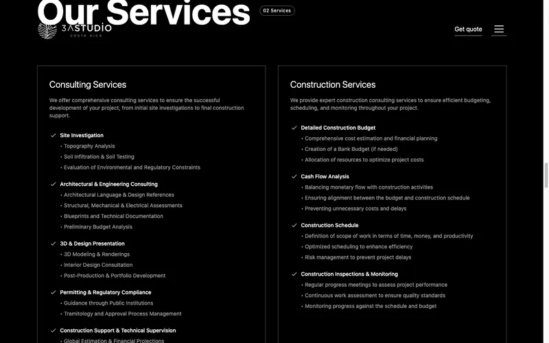 3A Studio services and consulting section