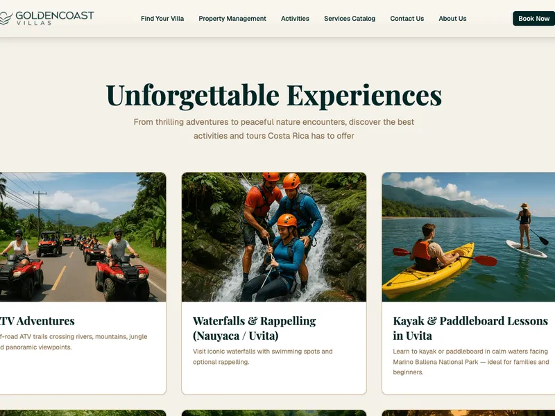 Golden Coast Villas homepage lower section