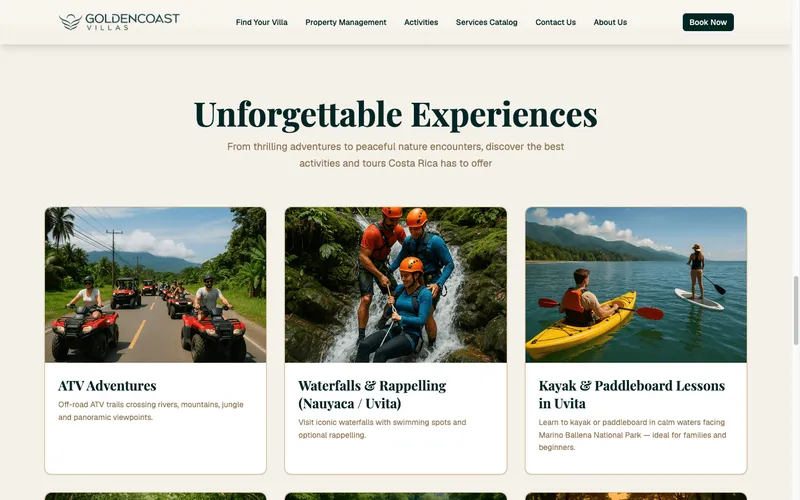 Golden Coast Villas homepage lower section